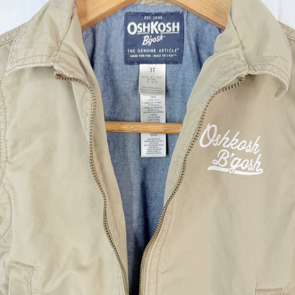 VTG OSHKOSH BGOSH Kids Bomber Jacket Khaki 100% COTTON Lining 100% NYLON SZ-3T - Picture 6 of 16